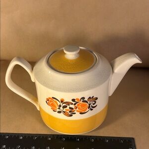 Vintage Floral Yellow and White Teapot